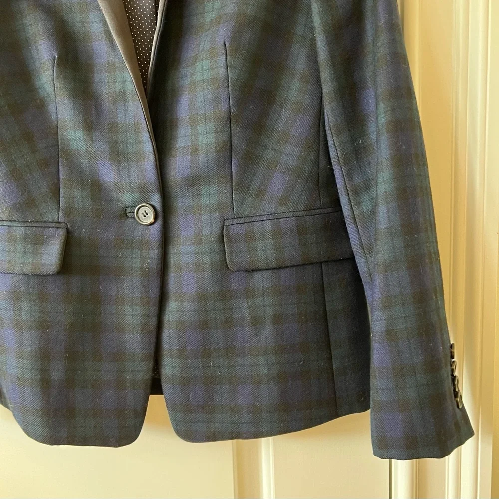 J. Crew Schoolboy Blazer Jacket Tartan Plaid Blue Green Satin Collar Wool - Picture 7 of 10
